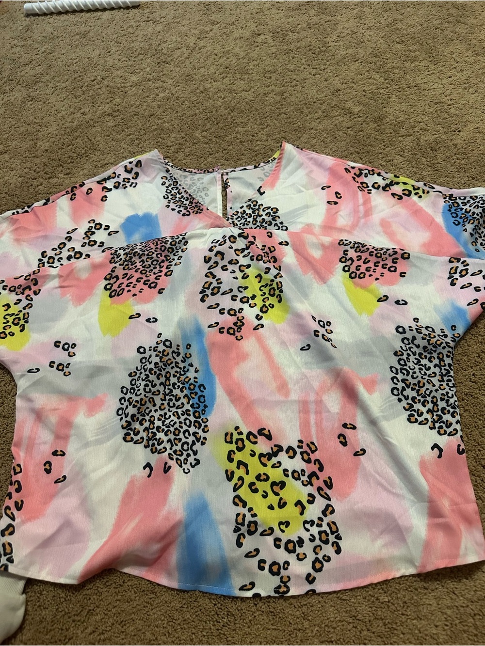 SHEIN Pastel Multicolor Leopard Print Short Sleeve Top